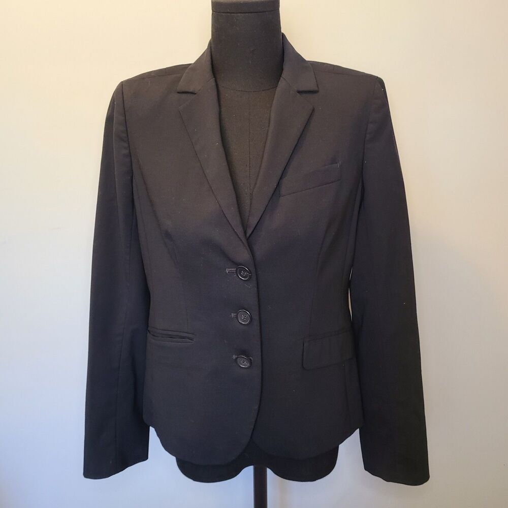 J. Crew Womens Wool Blazer Suit Notch Collar 3 Button Vented Lined Black Sz 4